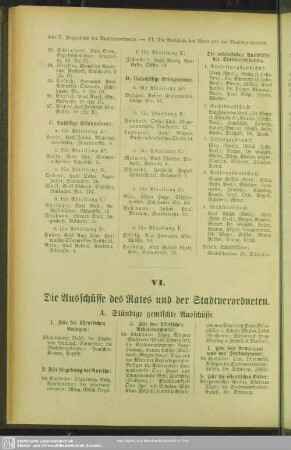 VI. Die Ausschüsse des Rathes und der Stadtverordneten