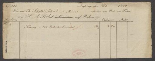 Lieferschein für Czerny-Orchesterstimmen : 31.03.1830