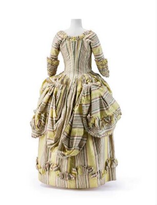 Robe à la polonaise mit gelben Streifen