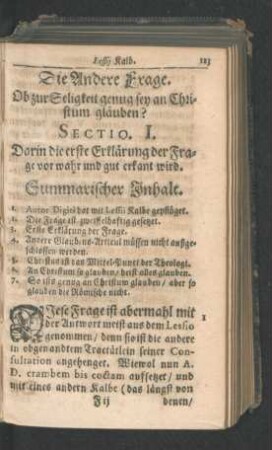 Die Andere Frage. Ob zur Seligkeit genug sey an Christum gläuben?
