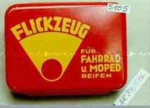 Blechdose für "FLICKZEUG FÜR FAHRRAD- u. MOPED-REIFEN" mit Inhalt