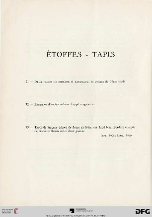 Étoffes - Tapis (Nr. 71-73)
