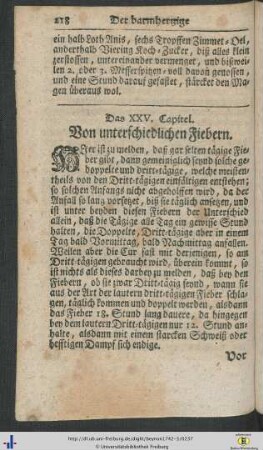 Cap. XXV. Von unterschiedlichen Fiebern - XXVI. Von dem Creutz- und Hüfftwehe.