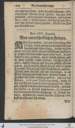 Cap. XXV. Von unterschiedlichen Fiebern - XXVI. Von dem Creutz- und Hüfftwehe.