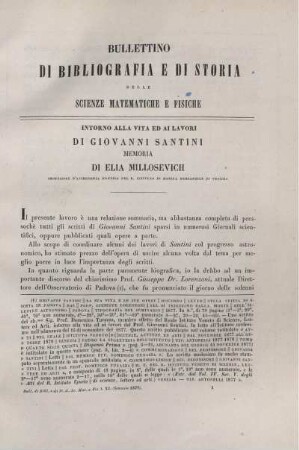 Intorno alla vita ed ai lavori di Giovanni Santini.