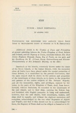 XXII Tunisi - Gran Bretagna 16 ottobre 1813