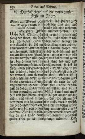 VI. Dank-Gebete auf die vornehmsten Feste im Jahre.