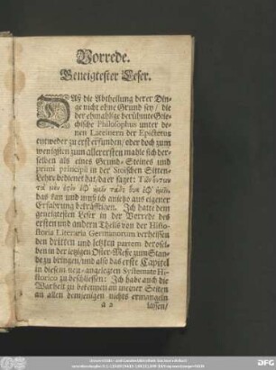 Vorrede. Geneigtester Leser.