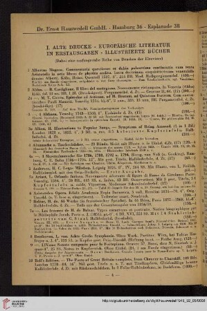 I. Alte Drucke - Europäische Literatur in Erstausgaben - Illustrierte Bücher (Nr. 1 - 357)