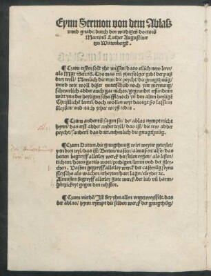 Eynn Sermon von dem Ablaß unnd gnade/ durch den wirdigen doctorum Martinum Luther Augustiner tzu Wittenbergk.