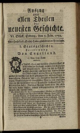 VI. Stück. Coburg, den 5. Febr. 1752.