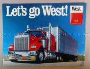 Werbeschild mit Werbeaufdruck für "West FILTER KINGS"-Zigaretten; "LET'S GO WEST!"