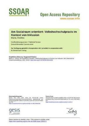 Am Sozialraum orientiert: Volkshochschulpraxis im Kontext von Inklusion