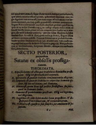 Sectio Posterior, perpendens Satanae ex obsessis profligationem