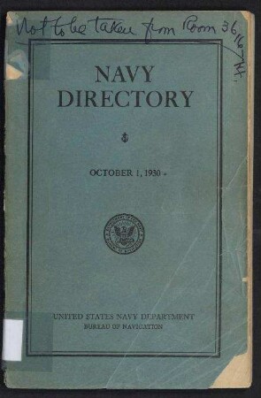 Navy Directory - Officers of the United States Navy and Marine Corps, October 1, 1930.