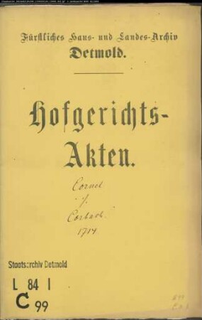 Cornel, Johann Rudolf zu Bremen gegen Christoph Corbach - Schuldforderung