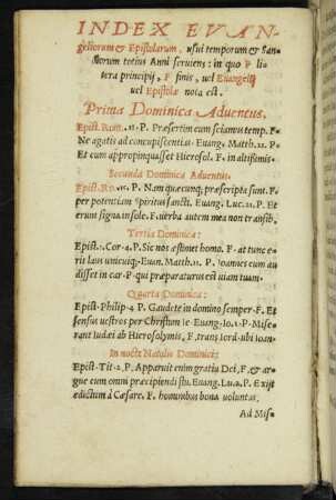 Index Evangeliorum et Epistolarum, usui temporum et Sanctorum totius Anni serviens ...