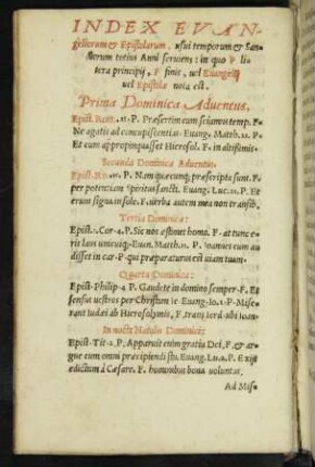 Index Evangeliorum et Epistolarum, usui temporum et Sanctorum totius Anni serviens ...