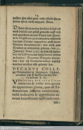 Decanus Collegij Philosophici in Academia Lipsensi