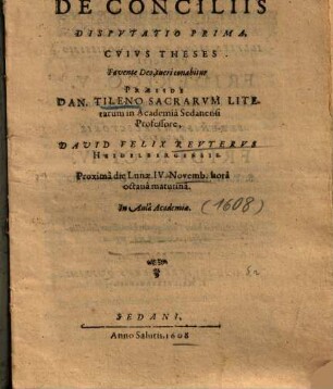 De Conciliis Dispvtatio Prima