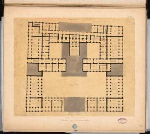 Berliner Rathaus (Rotes Rathaus) Schinkelwettbewerb 1857: Grundriss Zwischengeschoss; Maßstabsleiste