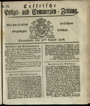 Nr. 70, Sonnabend, den 31sten August 1816