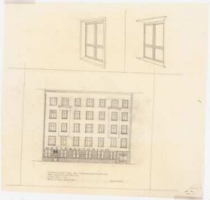 Westsanatorium, Berlin-Charlottenburg Umbau: Vorentwurf für die Fassadenerneuerung: Ansicht 1:100, perspektivische Ansicht Fenster