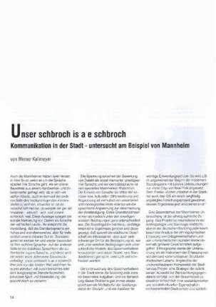Unser schbroch is a e schbroch : Kommunikation in der Stadt - untersucht am Beispiel von Mannheim