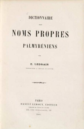 Dictionnaire des noms propres Palmyréniens : Publications de l'école du Louvre