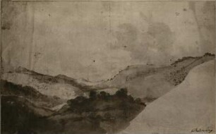 Landschaft mit Hügelkette : Landschaft mit Hügelkette. Zeichnung, aquarelliert (1801/1900)