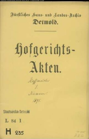 Hofmeister, Henrich zu Herford gegen Niemann in Währentrup - Schuldforderung
