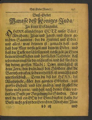 Buß-Gebet Manasse deß Königes Juda/ In seiner Gefängnüs.