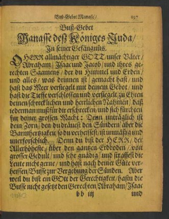 Buß-Gebet Manasse deß Königes Juda/ In seiner Gefängnüs.