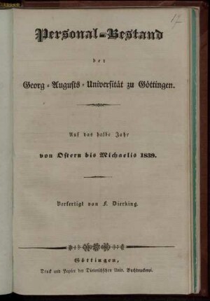 SS 1839: Personal-Bestand der Georg-Augusts-Universität zu Göttingen