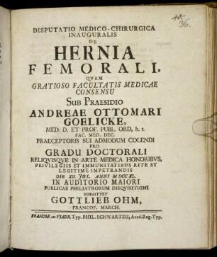 Disputatio Medico-Chirurgica Inauguralis De Hernia Femorali