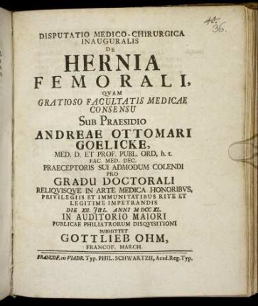 Disputatio Medico-Chirurgica Inauguralis De Hernia Femorali