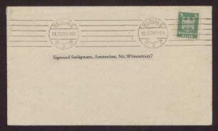 Briefumschlag der Soncino-Gesellschaft, adressiert an Sigmund Seeligmann (1873-1940)