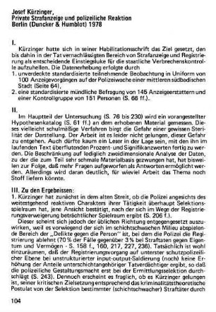 104-106, Josef Kürzinger. Private Strafanzeige und polizeiliche Reaktion. Berlin (Duncker & Humblot) 1978