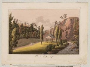 Partie des Seifersdorfer Tales mit dem Tempel "Moritz und den ländlichen Freuden gewidmet" und der Großen Röder