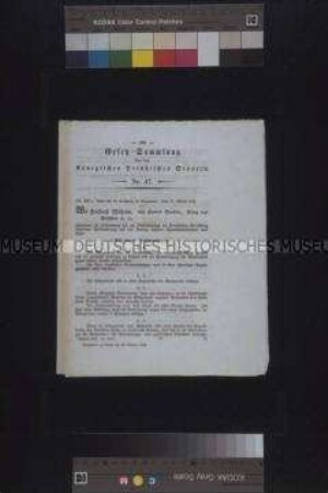 Bürgerwehr-Gesetz für Preußen; Sanssouci 17. Oktober 1848. Abdruck in der Gesetz-Sammlung für die Königlichen Preußischen Staaten.