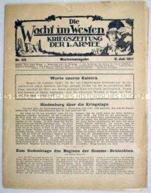 Kriegszeitung der 1. Armee "Die Wacht im Westen" u.a. zur Somme-Schlacht