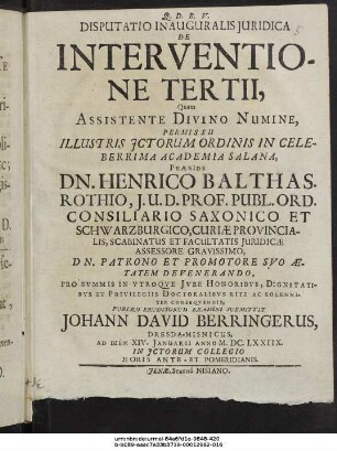 Disputatio Inauguralis Iuridica De Interventione Tertii