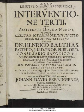 Disputatio Inauguralis Iuridica De Interventione Tertii