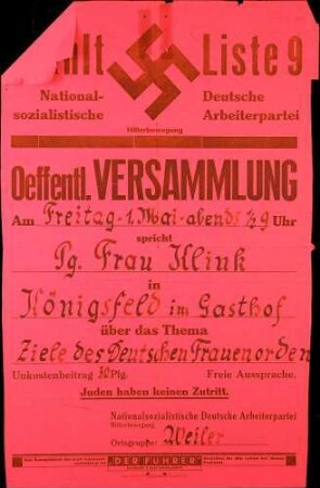 Versammlung der NSDAP-Ortsgruppe Weiler in Königsfeld