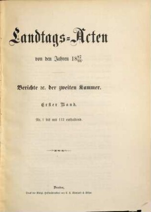 Landtags-Akten. Berichte der 2. Kammer. 1887/88, Bd. 1