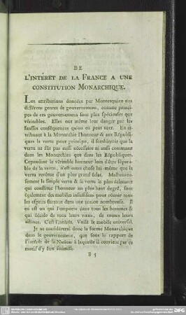 De L'Intéret De La France A Une Constitution Monarchique