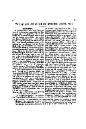 Beylage zum 5ten Stück der Deutschen Zeitung 1794