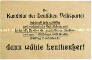 Aufruf der Deutschen Volkspartei zur thüringischen Landtagswahl
