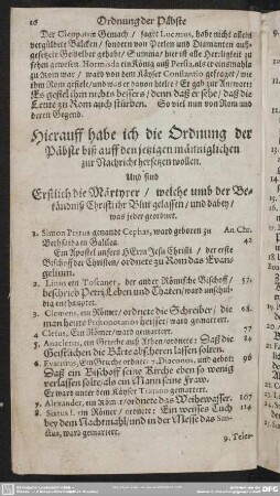 Hierauff habe ich die Ordnung der Päbste biß auff den jetzigen männiglichen zur Nachricht hersetzen wollen