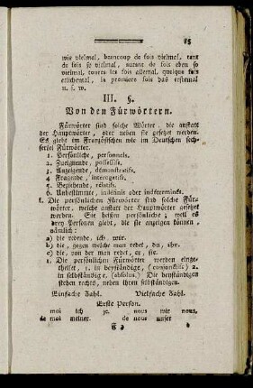 III. §. Von den Fürwörtern.